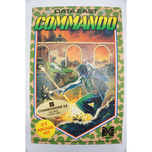 VGC Rare Commando Commodore 64 Floppy‎ Disk Data East 1985 In Box + Manual